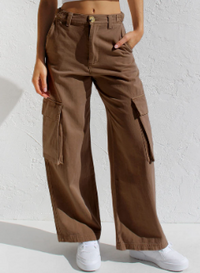 Women's High Rise Khaki Cargo Pants - Baggy Fit — 3