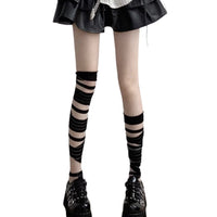 Y2K Striped Over-the-Knee Stockings with Straps — 2