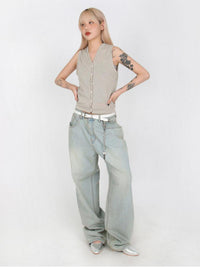 Straight Cylinder Floor Mopping Baggy Jeans — 3