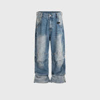 Profile Pleated BAGGY Washed White Blue Jeans — 2