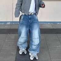 Profile Pleated BAGGY Washed White Blue Jeans — 1
