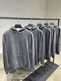 Distressed Hooded Sweatshirt with Frayed Neckline — 1