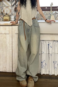 Straight Cylinder Floor Mopping Baggy Jeans — 4