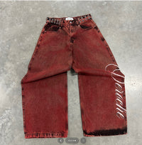 Y2K Letter-embroidered Rivet Belt Washed Vintage Jeans — 2
