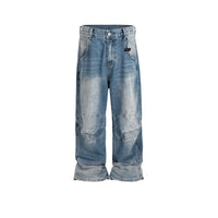 Profile Pleated BAGGY Washed White Blue Jeans — 4