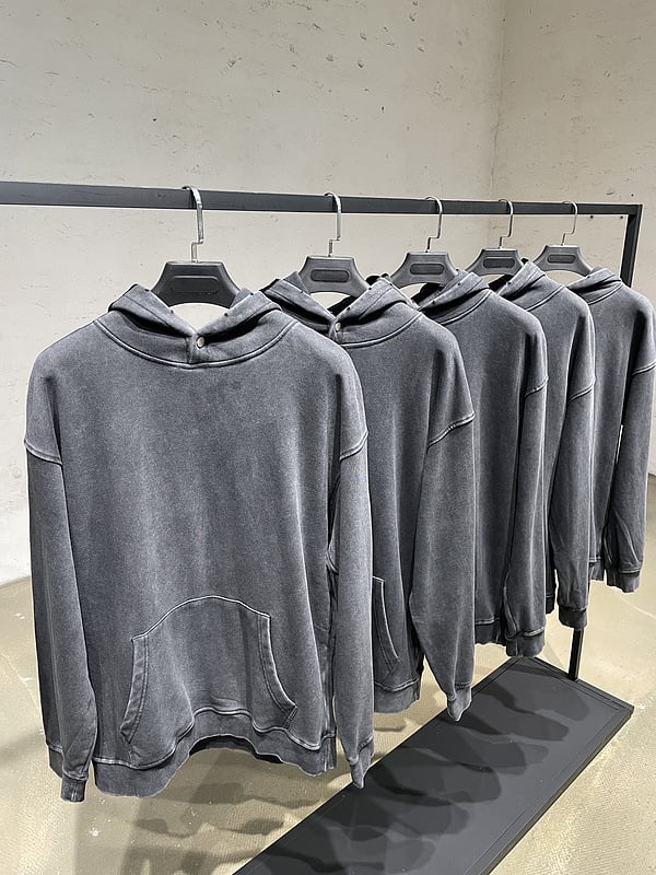 Distressed Hooded Sweatshirt with Frayed Neckline