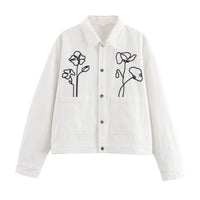 Women's Lapel Flower Embroidered Long Sleeve Baggy Coat — 4