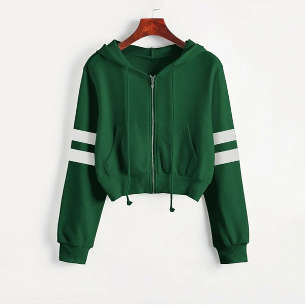 Women’s Y2K Cropped Hoodie - Long Sleeve Stripe Sweatshirt