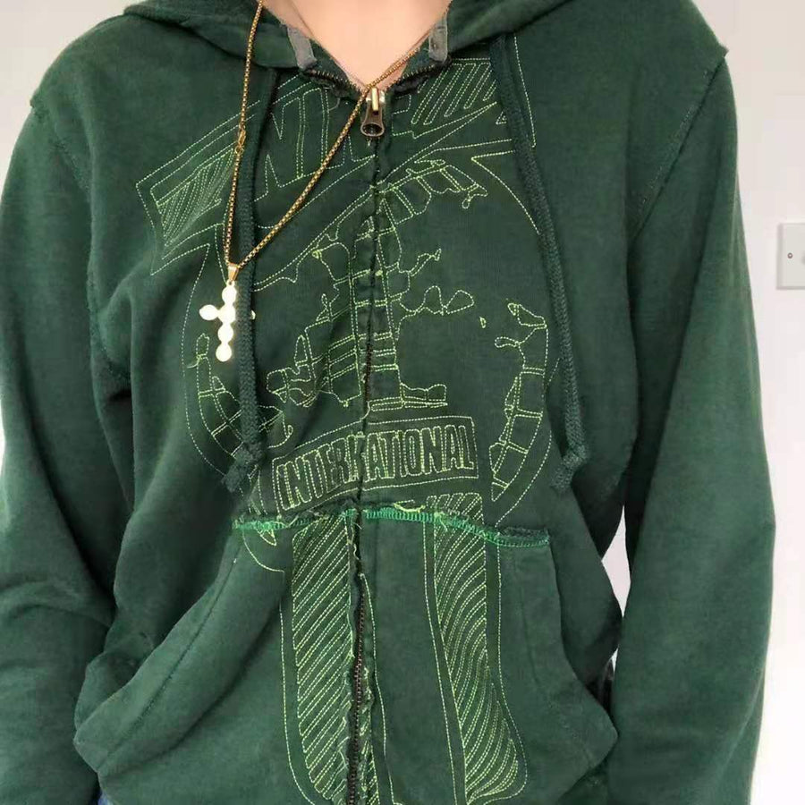 Head Print Hooded Cardigan Y2K Street Fashion Jacket