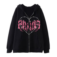 Y2K Oversized Hoodie with Graffiti Heart Print for Women — 2